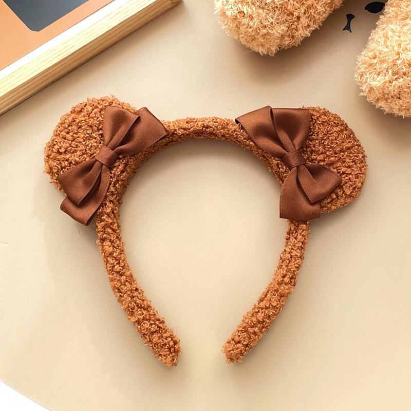 Princess Bear Bow Headband - Cute Lambswool Hair Accessory with Bear Ears for Adults, Japanese/Korean Style.