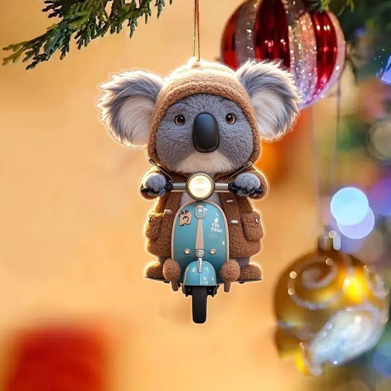 Motorcycle Cute Cartoon Riding Koala Pattern Acrylic Pendant For Car Decoration