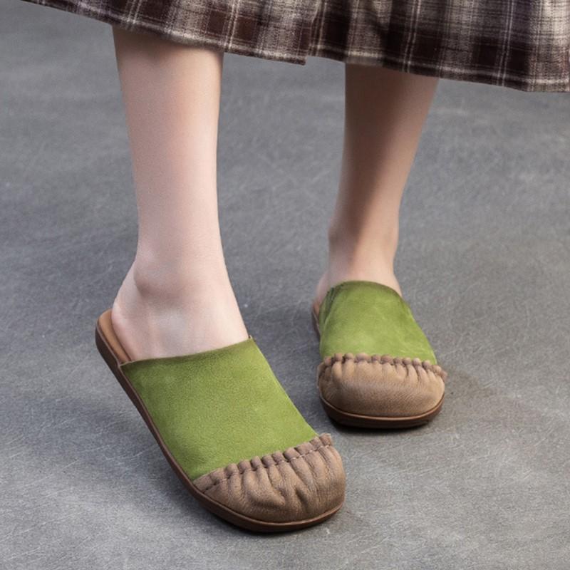 Fashion GKTINOO 2025 Summer New Genuine Leather Casual Comfortable Mixed Colors Round Toe Flat Slippers Versatile Women's Shoes