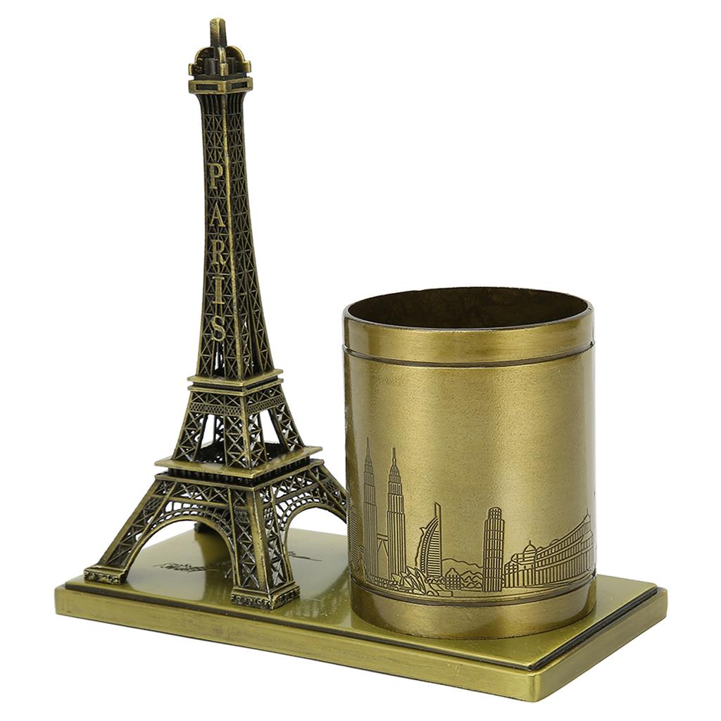 Tower Statue Pen Holder Metal Vintage Decorative Ornament Desk Pen Container for Bedroom Study Offic