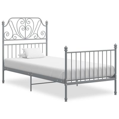 Vidaxl Bed Frame, Grey, Metal, 90X200 Cm
