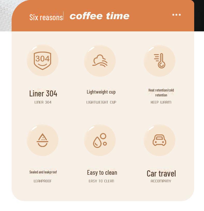 304 Stainless Steel Thermos Coffee Cup for Travel, Car, Office - Portable, Durable, Sleek Design - Keeps Drinks Hot or Cold, Easy To Clean