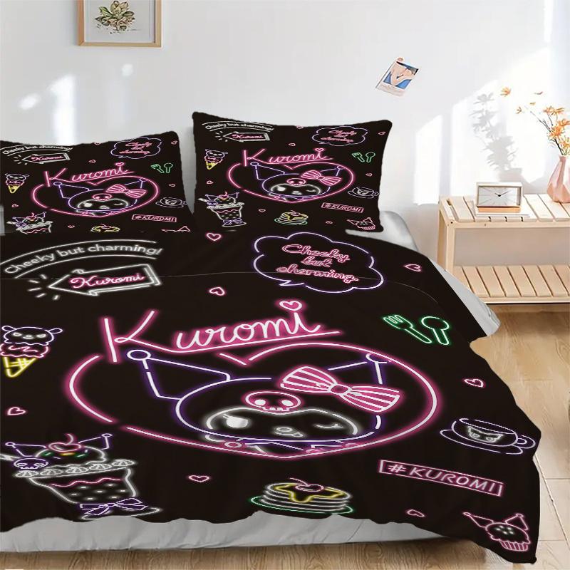 

3pcs Kuromi s Sweet Adventure Bedding Set, Including 1 Quilt Cover and 2 Pillow Shams, Without Filling, Soft and Comfortable Home Bedroom Fa 135x200cm