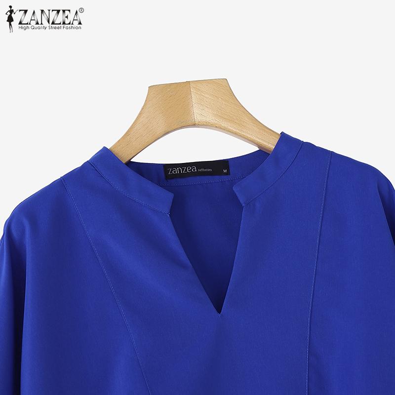 ZANZEA Women Casual V-Neck Solid Color Loose 3/4 Sleeve Blouse