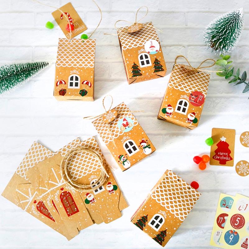 DIY Christmas Advent Calendar Box 24 Sets Xmas House Kraft Paper  Bag for Kids Adult Countdown To Christmas Gift Package