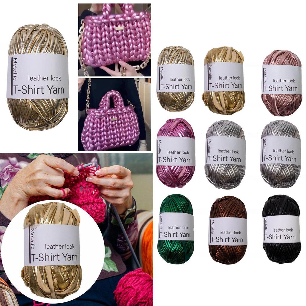 Metallisches T-Shirt-Garn Weich 40M Glänzendes Strick-Häkelgarn Häkelkorb Garn zum Häkeln Schlüsselanhänger Handgemachte Tasche DIY-Taschen