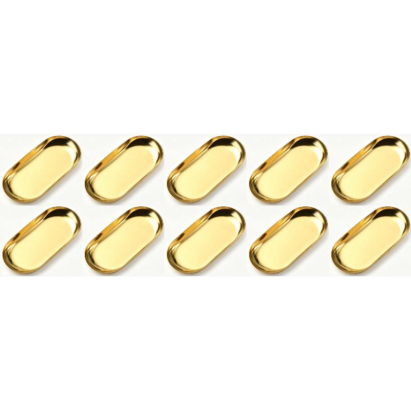 10pcs Mini Decorative Trays Stainless Steel with Golden Oval Pattern for Jewelry Display Bathroom Vanity Placing Holding Candles