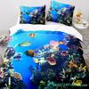 Unterwasserwelt Königin Bettbezug Cartoon Ozean Tier Bettwäsche Set für Kinder Fisch Koralle Meeresleben Weicher Polyester Steppdeckenbezug