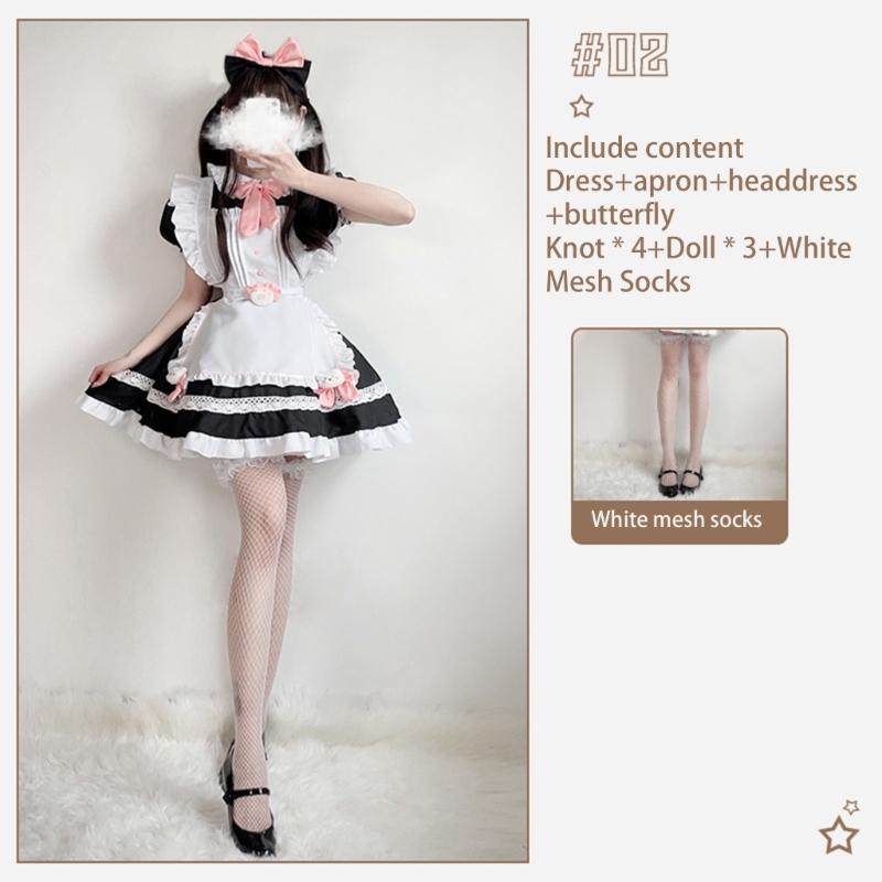 Sweet Maid Outfit Women Anime Maid Costume Fancy Dress Cosplays Costume Maid Dress with Sock Headwear Apron Bustel