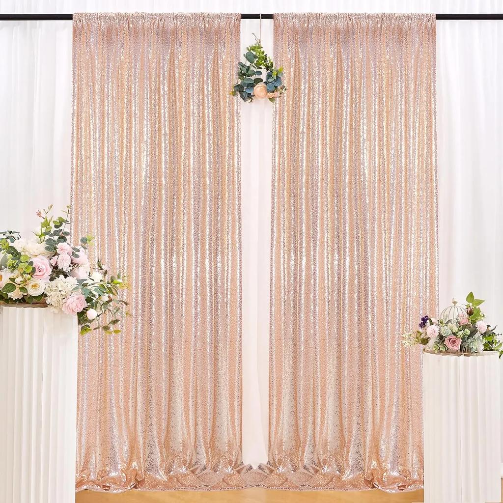 Gold Sequin Photo Backdrop Curtain Panels Stage For Shimmer Birthday Wedding Photograph Baby Shower Decoration Backdrop Fabric