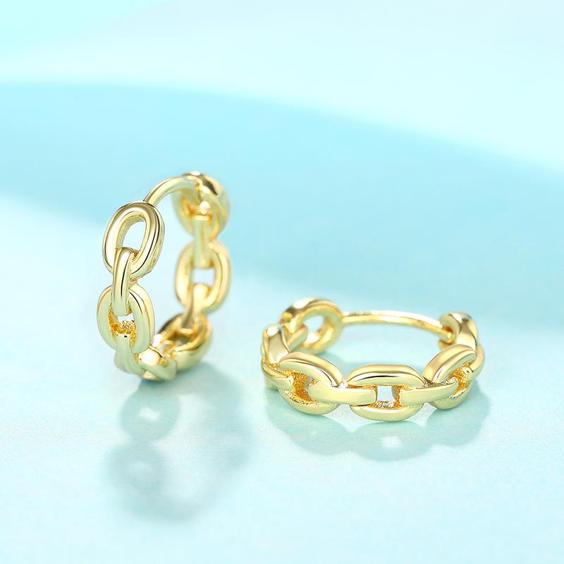

Huitan Chic Chain Shape Hoop Earrings Female Fashion Daily Wearable Accessories Simple Trendy Women Gold Color Zircon Dropship as pictures