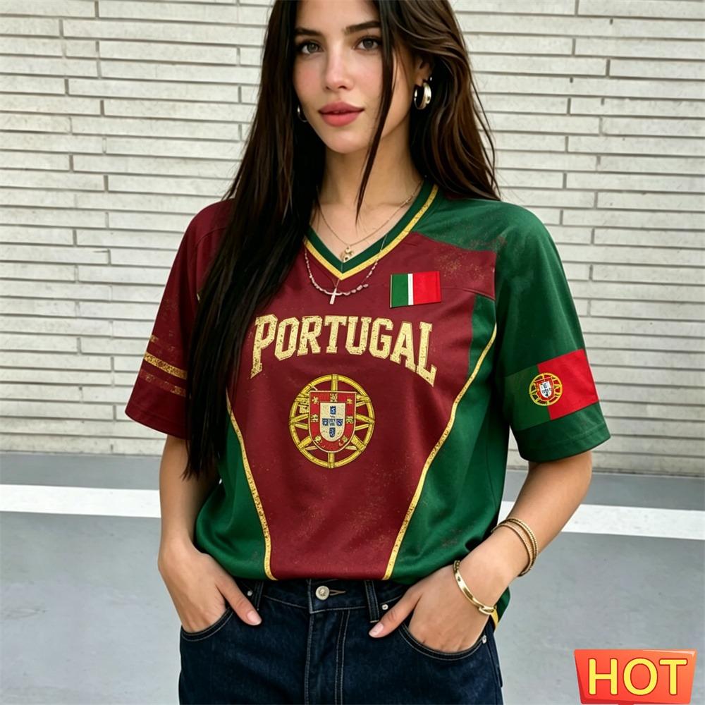 T-shirt da donna estiva con scollo a V Maglietta da calcio brasiliana Maglia da donna con gradiente giallo verde Asciugatura rapida nuova T-shirt brasiliana