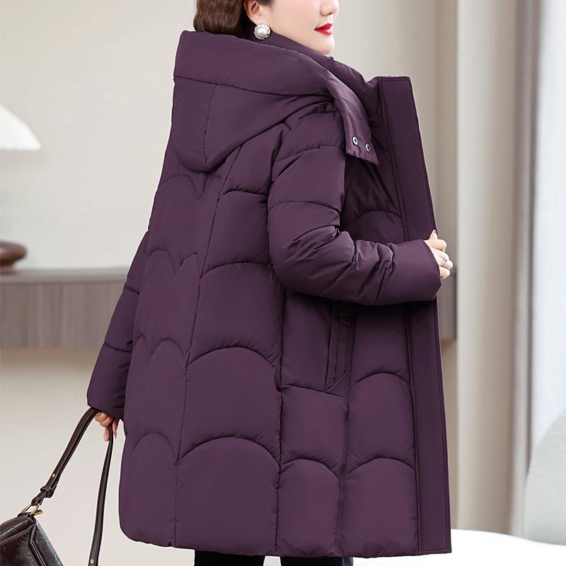 Women Plus Size Long Hooded Padded Coat Winter Warm Ladies Cotton Outerwear Jacket