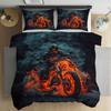 Flame Motorcycle Pattern Bedding Set, Motorcycle Duvet Cover with Pillowcase and Zipper,Soft Kids Teen Boys Bedding Set 2 Pcs