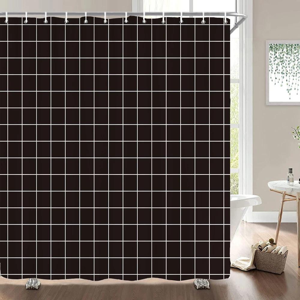 Waterproof Shower Curtains Geometric Stripes Bathroom Curtains With Hooks 3d Printing Decoration Large Size 240X180 Bath Screen