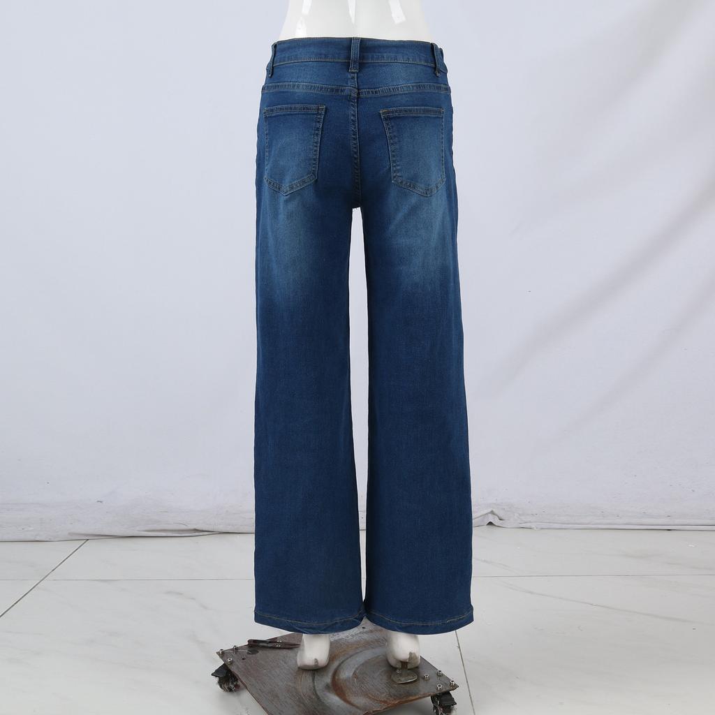 Women's Fashion Color Versatile High Waist Pocket Side Zipper Straight Leg Jeans