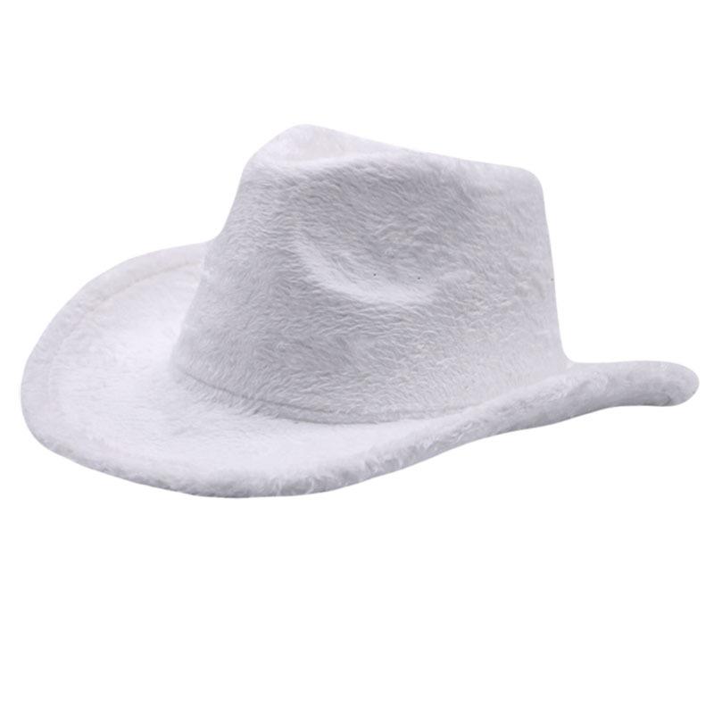 European and American New Autumn and Winter Fluffy Hat Western Cowboy Hat Women's Plush Upturned Brim Top Hat Outdoor Warm Jazz Hat
