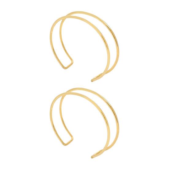 

2 шт. Женские браслеты, двухслойные, открытые, регулируемые, полированные, противоскользящие, преувеличенные, стильные, однотонные, металлические, наручные, женские ювелирные изделия B золотистый