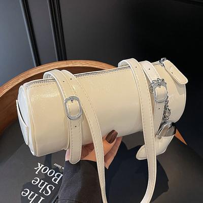 Simple Oil Wax Leather Portable Cylinder Bag Niche Design Casual Versatile Shoulder Pillow Bag Women
