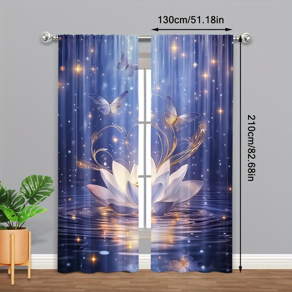 2 Pcs Magic Lotus Zen Spa Dragon & Butterfly Print Curtains – Scenic Theme for Home Office Bedroom Kitchen