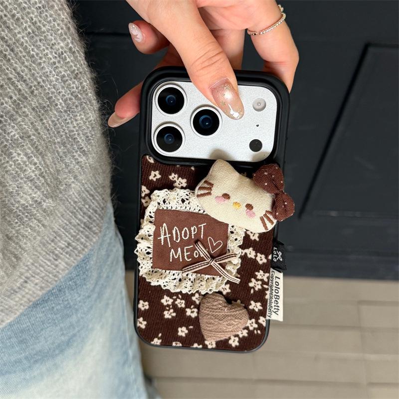 Floral 3D Heart Cat Head iPhone 17/16 Pro Max/15/14 Autumn/Winter Case