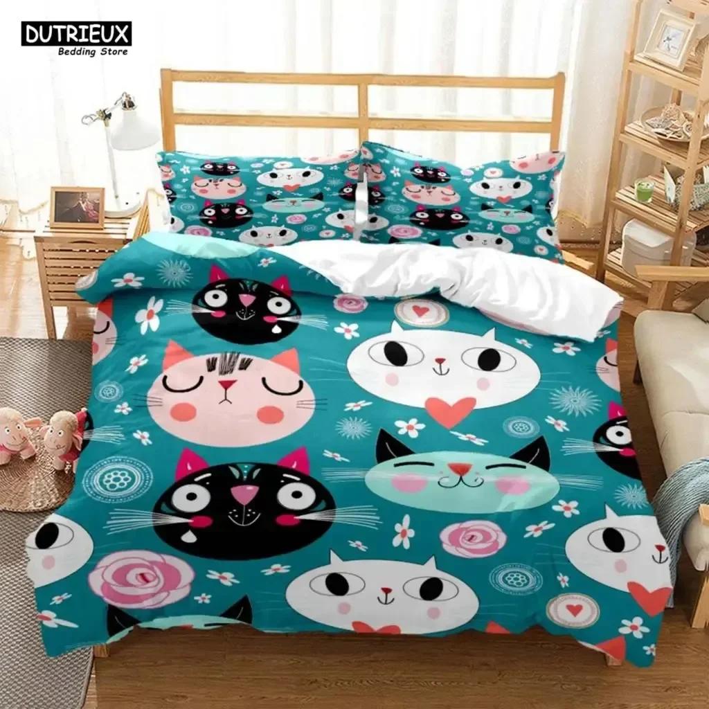 Cute Cat Bedding Set 3D Printed Suitable For Bedroom Duvet Cover Set With Pillowcases Kids Home Textile