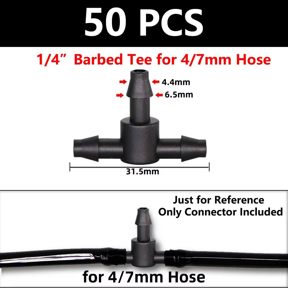 50pcs Barbed Connectors Irrigation Fittings Drip Irrigation Barbed Connectors 4/7mm Tubing Fittings for Flower Pot Garden Lawn