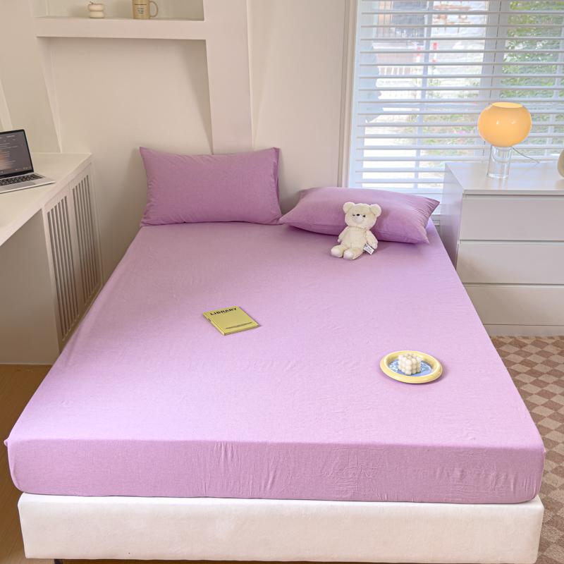 1pc Solid Color Fitted Sheet 100% Cotton Bedsheets Yarn Dyed Bed Cover Breathable Bed Linen sabanas para cama (No Pillowcase)