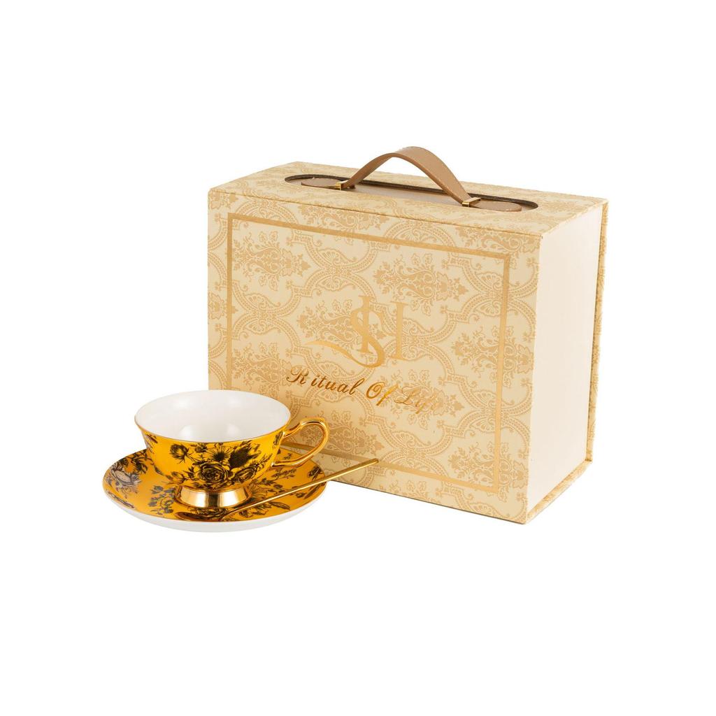 European Luxury Gold-Rim Bone China Coffee Cup - Four Seasons Ink Design