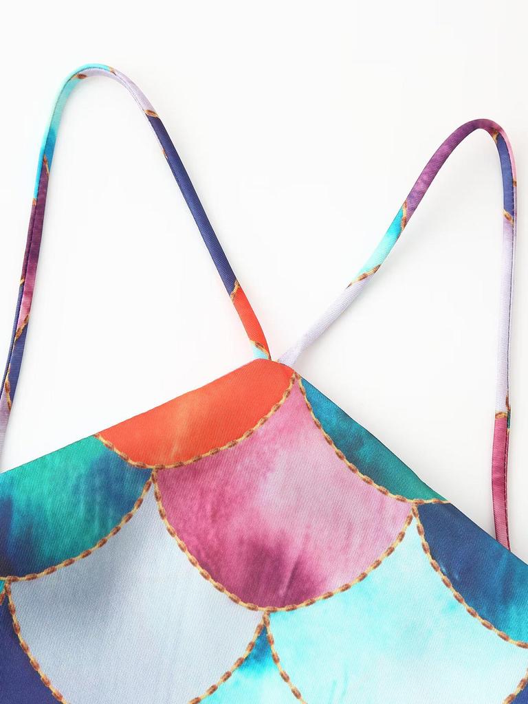 2025 Spring Women's European-American Style Satin Print Halter Dress