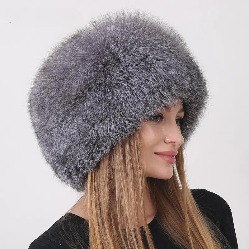 

Luxury Women s Winter Hat 100% Real Fox Fur Fluffy Bomber Hat Soft Warm Round Trapper Hat for Cold Weather Elegant Outdoor Hat Adjustable(55-60cm)