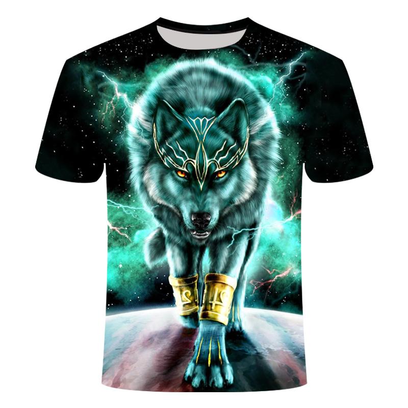 Summer Round Neck Animal Wolf Pattern 3D Print Top Fashionable Casual Short Sleeved Men's T-shirts