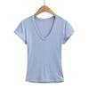 T-Shirt mit tiefem V-Ausschnitt, schulterfrei, kurzärmelig, Damen Sommer Neu, Amerikanischer Spice Girl Stil, einfarbig, figurbetont und dünn, Unterzieb-Top