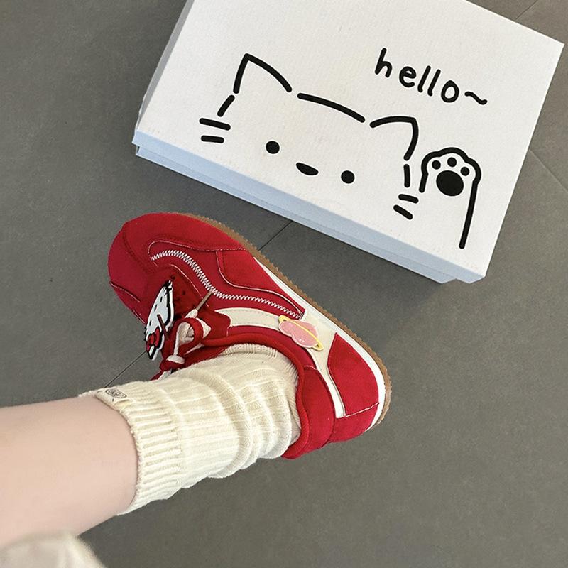 Cartoon cute Hello Kitty sports training shoes autumn and winter retro versatile simple commuter girls casual shoes single shoes