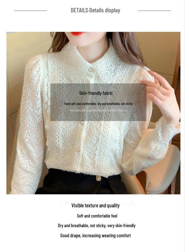 Chiffonspitze Langarm Damenoberteil - Samt, Herbst/Winter Trend