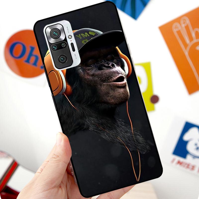 Funny Thinking Monkey With Headphone Case For Xiaomi Redmi Note 12 Pro 11 8 9 10 Pro 9S 10S 11S 12S Redmi 12C 10C 9C 10A Cover