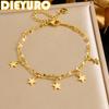 DIEYURO 316L Stainless Steel Golden Star Multi Pendant Sparkling Double Layer Bracelet Women Trend Fashion Hand Chain Jewelry