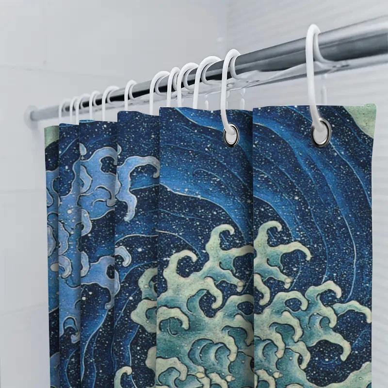 Large Wave Shower Curtain Waterproof Bathroom Decor Home Textile Custom-Made Polyester Fabric Creative Pattern Blue Color Aliexp