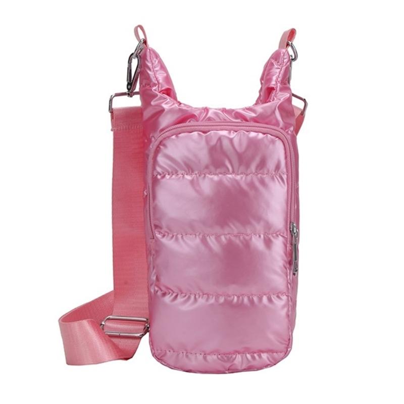 

Quilted Water Bottle Holder with Strap Insulated Water Bottle Carriers Slings Bag with Phone Pocket Crossbody Bag рожевий