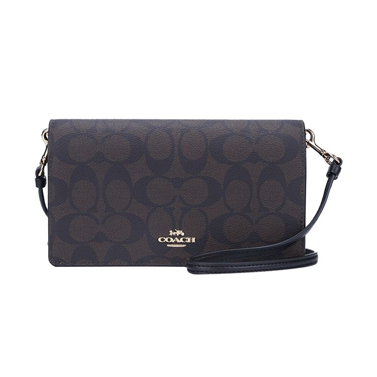 Coach Anna 20 Monogram Coated Canvas Leather Flap Shoulder Bag Small Women shoulder bag Dark-Brown 3036-IMAA8 Basic Set (Bag+Dust Bag)