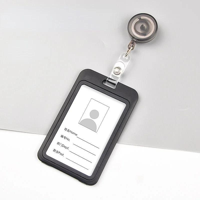 1Set Unisex ID Name Badge Credit Card Holder Employee's Staff Work Card Cover with Retractable Badge Reel Pass Bus Card Sleeve
