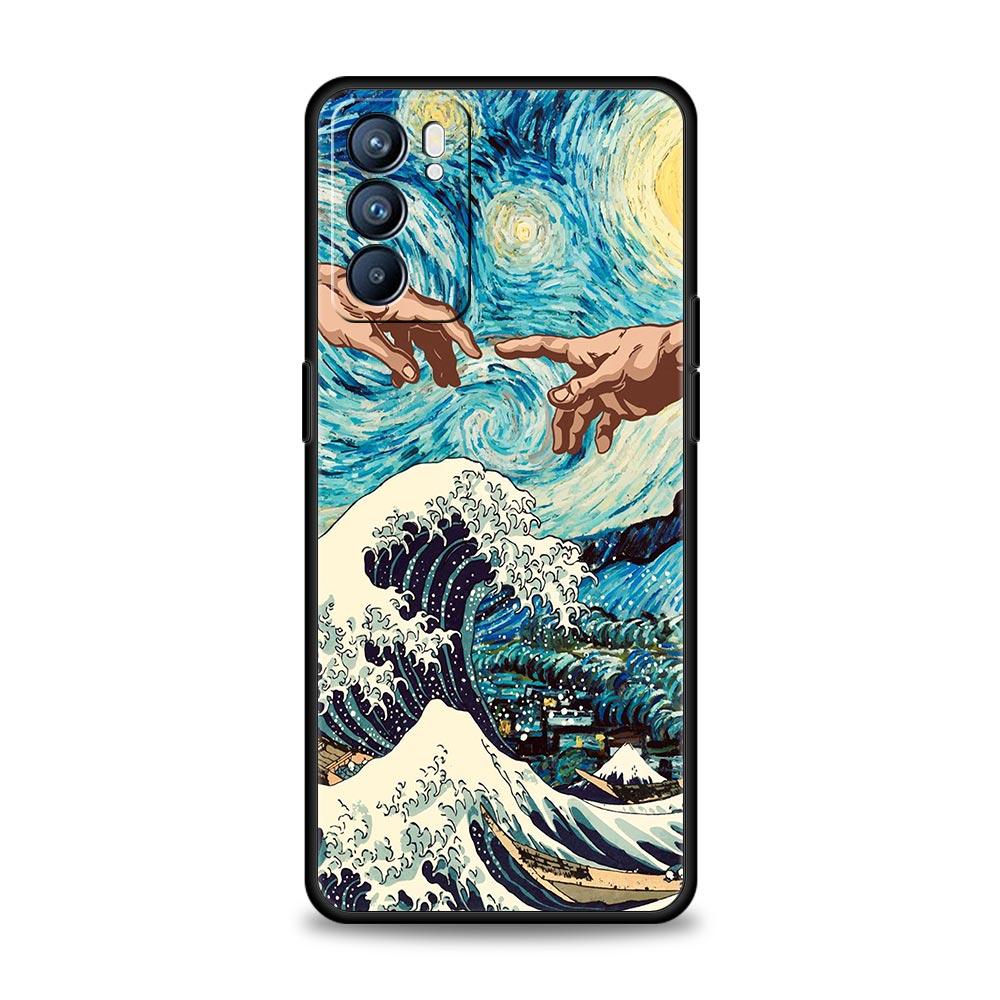 Goldene Große Welle von Kanagawa Surf Handyhülle Für Oppo Find X5 A54 A53 A52 A9 2020 A15 A95 A16 A76 A74 Reno7 SE Reno6 Pro 5G Hülle