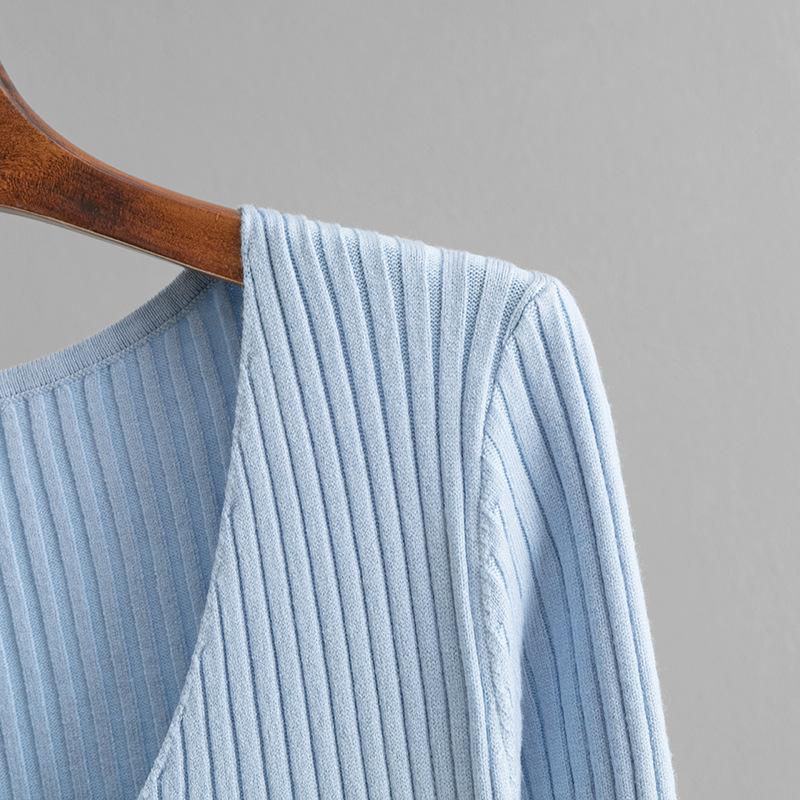 Fall Winter Lazy Wind Loose V-Neck Sweater Dress Women's Long Sleeve Straight Knit Pit Strip Wide Dresses