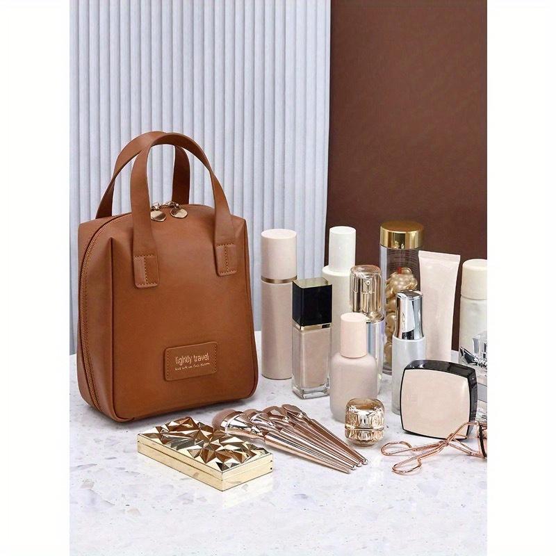 1pc High Quality Travel Large Capacity Multi-Pocket Cosmetic Bag, PU Leather Waterproof Portable Toiletry Bag, Perfect Makeup Storage Bag Perfect