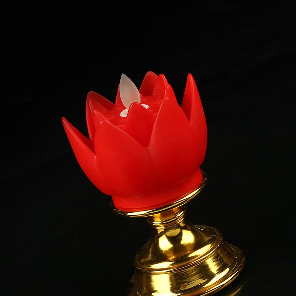 LED Lotus Lamp Simulated Candle Wick Design Soft Natural Light Lotus Flower Light Buddha Lamp Decoration Red