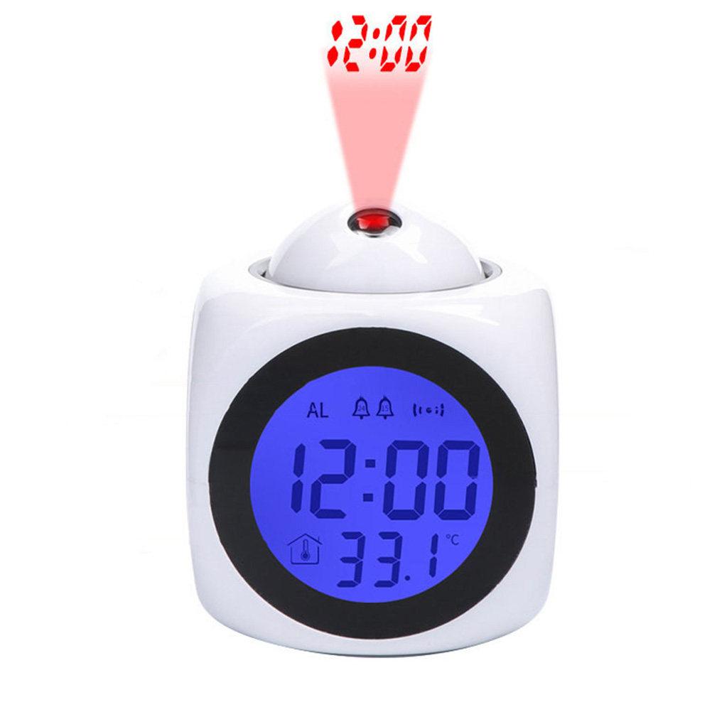 Multifunctional Projection Alarm Clock Red LED Digital Clock Voice Talking Time Temperature Display Bedside Electronic Snooze