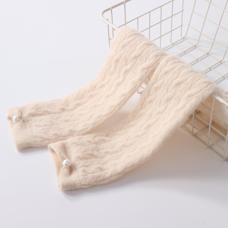 Women's 100% Cashmere Half-Finger Gloves – Pearl-Knit Detailing, Thick Warm Long Twisted Pattern for Winter Fashion