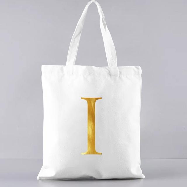 

Базова сумка для покупок, повсякденна сумка через плече, ініціал імені 26 із золотими літерами, проста полотняна сумка з принтом 24*26cm
