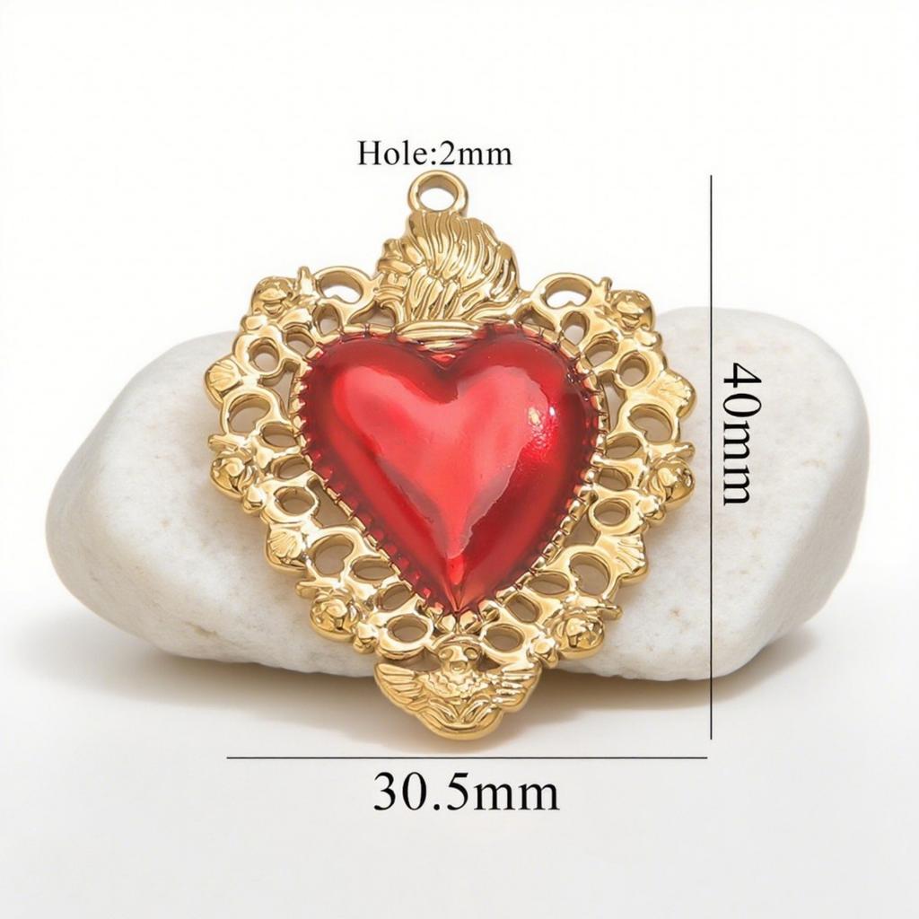 1 Piece 304 Stainless Steel Pendant Charm Red Heart Enamel 18K Gold Plated For DIY Necklace Bracelet Jewelry Making Findings
