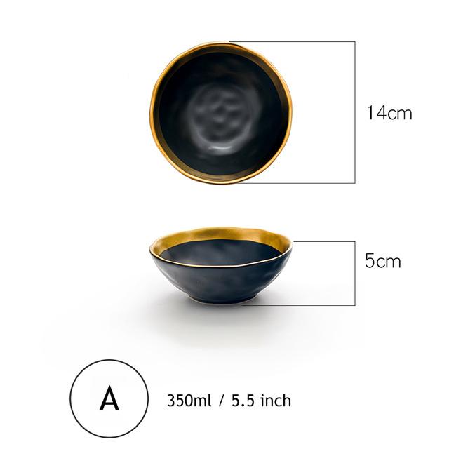 

Minimalist Dinner Bowl Black Gold Ceramic Rice Bowl with Golden-edge Dinnerware Soup Noodle Decorative Bowl Ceramic Salad Bowl